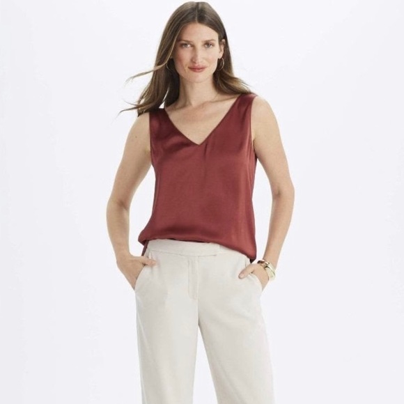 V-Neck Satin Women's XS Top in Rich Burgundy - Picture 9 of 12